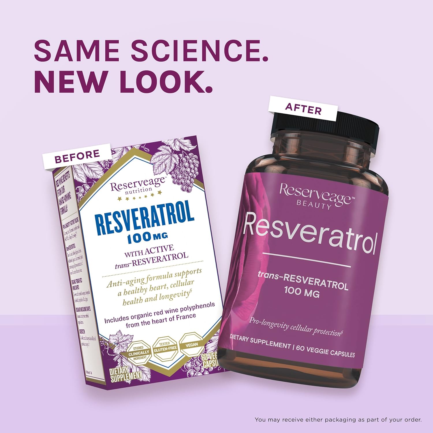 Reserveage Beauty Resveratrol 100mg Capsules - Antioxidant Supplement for Heart, Cellular Health, Supports Aging and Immune System - 60 Servings