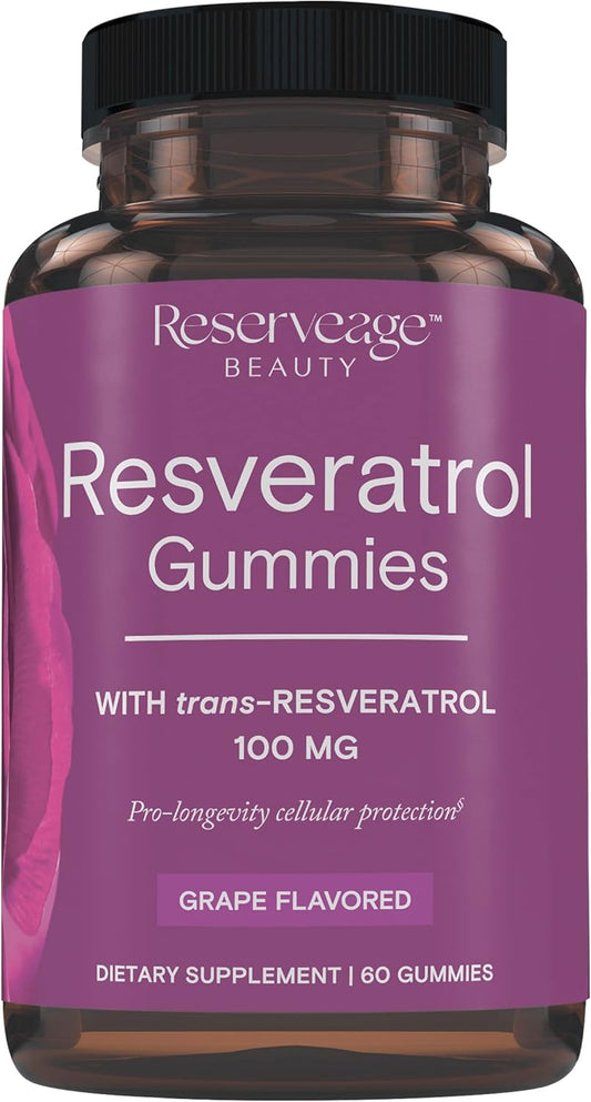 Reserveage Beauty Resveratrol Gummies 100mg - Vegan Antioxidant Supplement for Heart Health & Healthy Aging