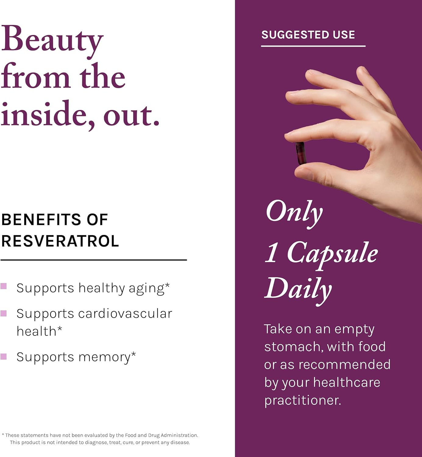 Reserveage Beauty Resveratrol Plus+ 1000 mg Capsules with Quercetin for Immune & Brain Health - Vegan & Gluten-Free (30 Count)