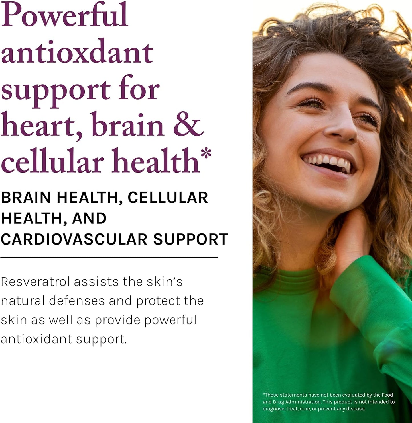 Reserveage Beauty Resveratrol Plus+ 1000 mg Capsules with Quercetin for Immune & Brain Health - Vegan & Gluten-Free (30 Count)