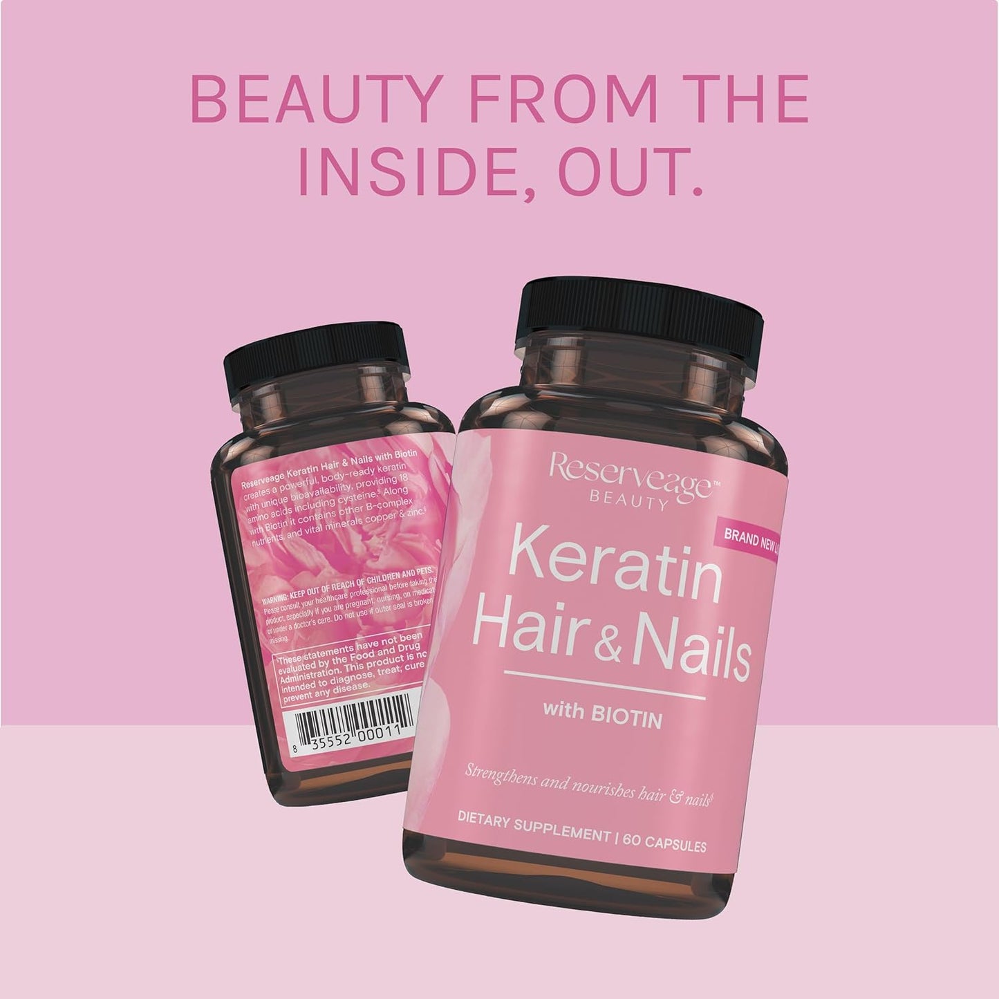 Reserveage Keratin Hair Booster with Biotin & Resveratrol - Supports Hair Growth & Nail Health - 60 Capsules