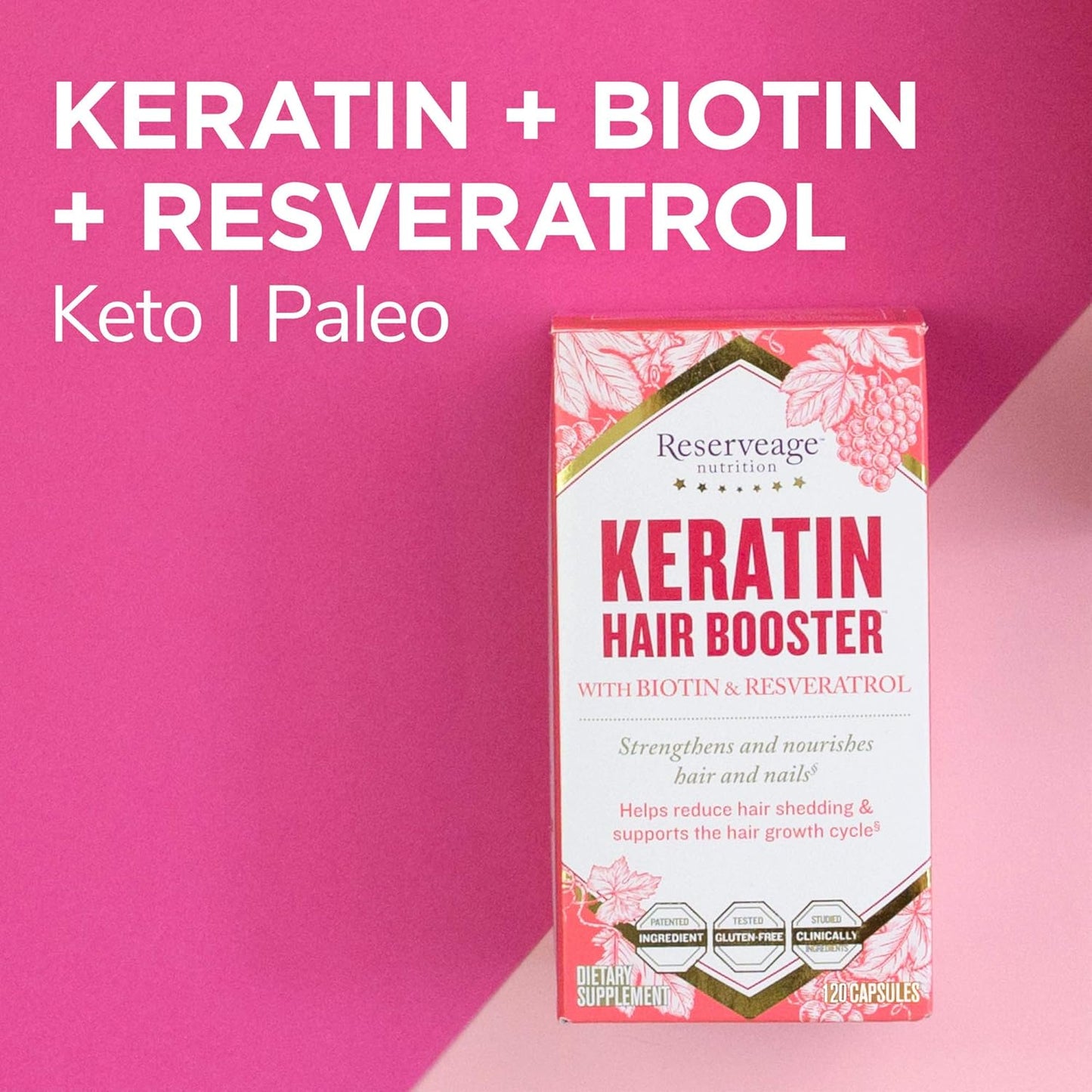 Reserveage Nutrition Beauty Bundle: Resveratrol Antioxidant & Keratin Hair Booster for Heart Health, Cellular Support, Hair Growth & Nail Strength - 30 + 120 Capsules