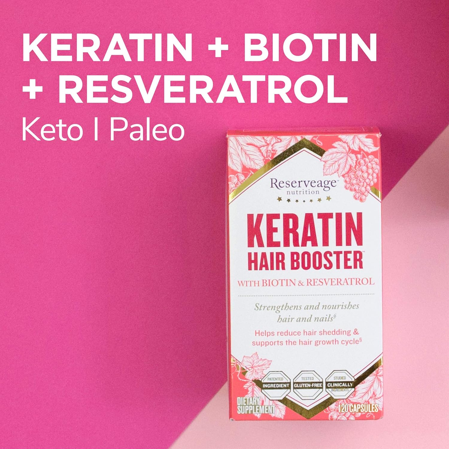 Reserveage Nutrition Beauty Bundle: Resveratrol Antioxidant & Keratin Hair Booster for Heart Health, Cellular Support, Hair Growth & Nail Strength - 30 + 120 Capsules