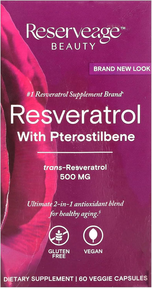 Reserveage Nutrition Beauty Supplement with Resveratrol & Pterostilbene - Immune & Heart Health Support - Healthy Aging - 60 Capsules
