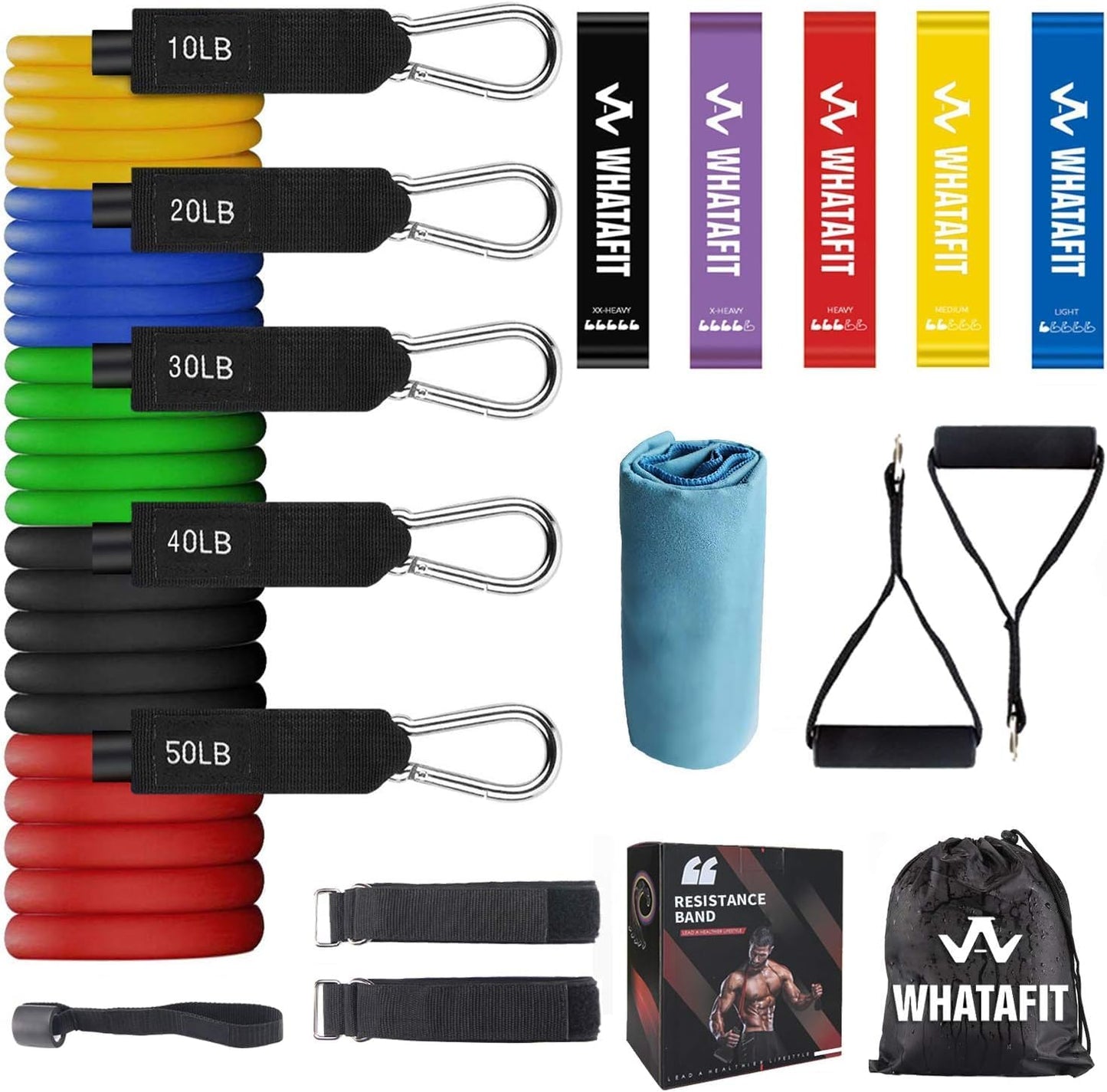Resistance Bands with Handles for Men and Women Fitness - Strength Training Home Gym Equipment by WHATAFIT