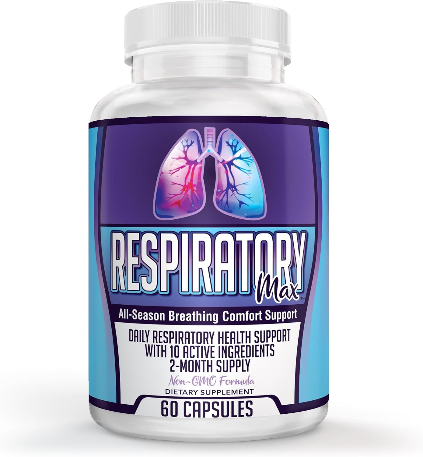 Respiratory-MAX Support Supplements - Natural Lung Health Detox Formula (60 Capsules, 2-Month Supply)