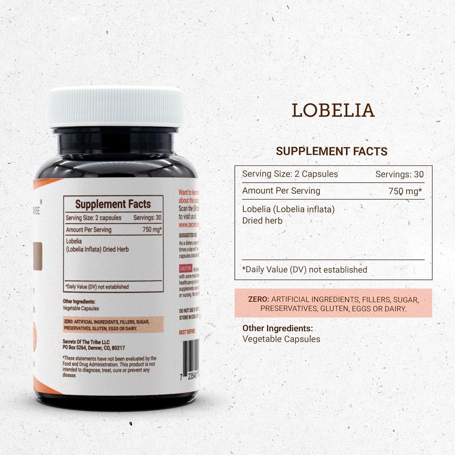 Responsibly Farmed Lobelia Inflata Dried Herb Capsules - 750mg (2x60) - Secrets of the Tribe