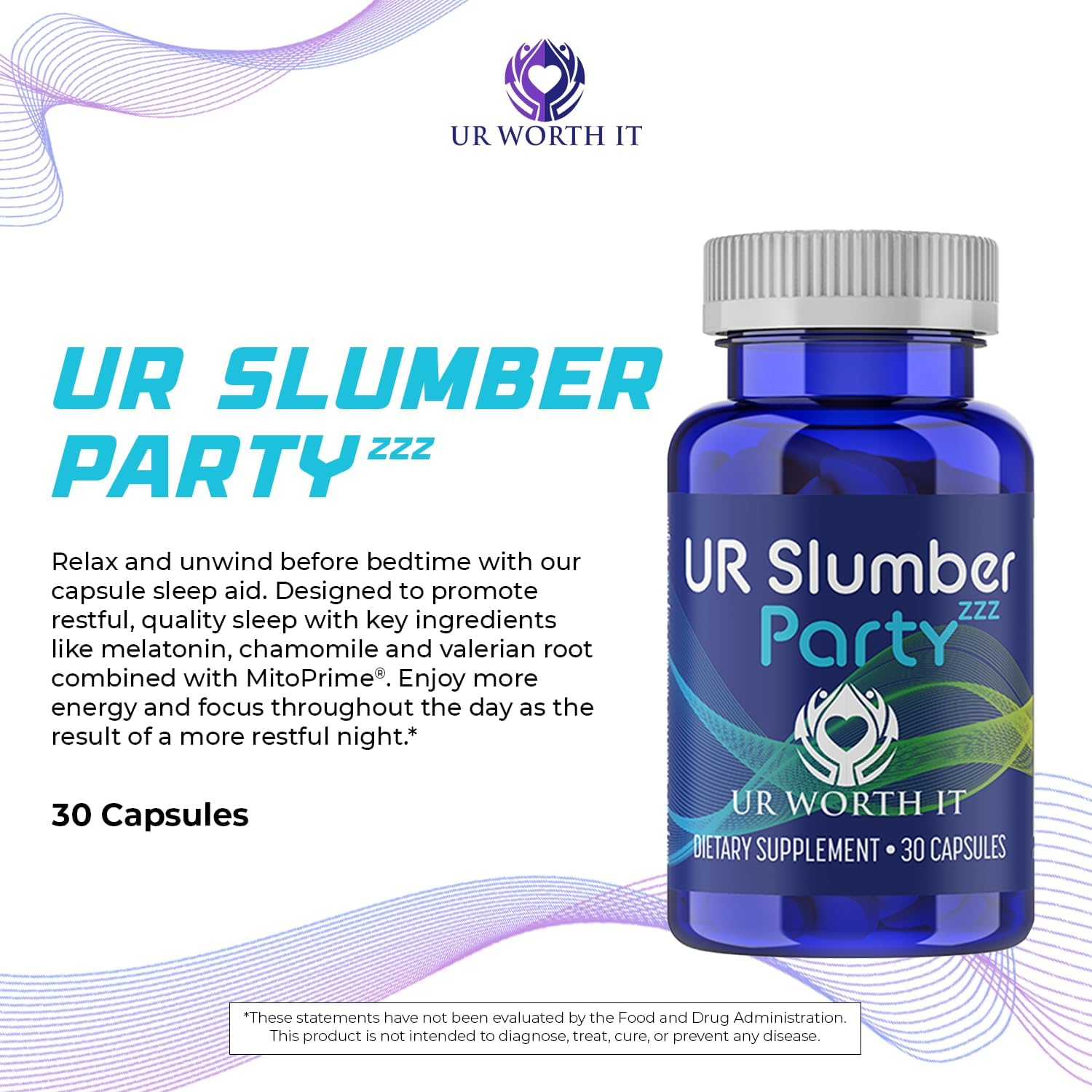 Restful Sleep Capsules with Valerian Root, GABA, L-Theanine & Chamomile - 30 Count