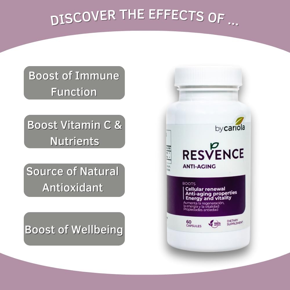 Resvence Resveratrol Capsules - Antioxidant Boost - Immune System Support - Energy & Vitality - Cellular Renewal - General Wellbeing - Camu Camu - 60 Capsules