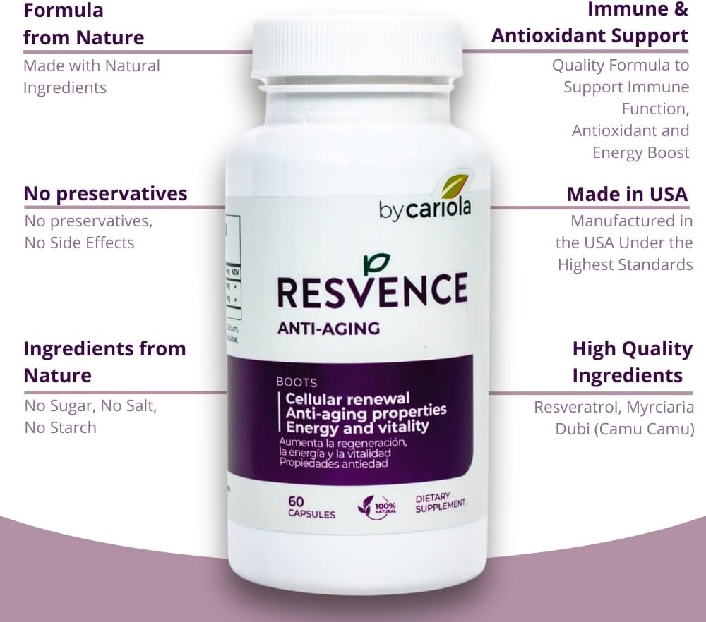 Resvence Resveratrol Capsules - Antioxidant Boost - Immune System Support - Energy & Vitality - Cellular Renewal - General Wellbeing - Camu Camu - 60 Capsules