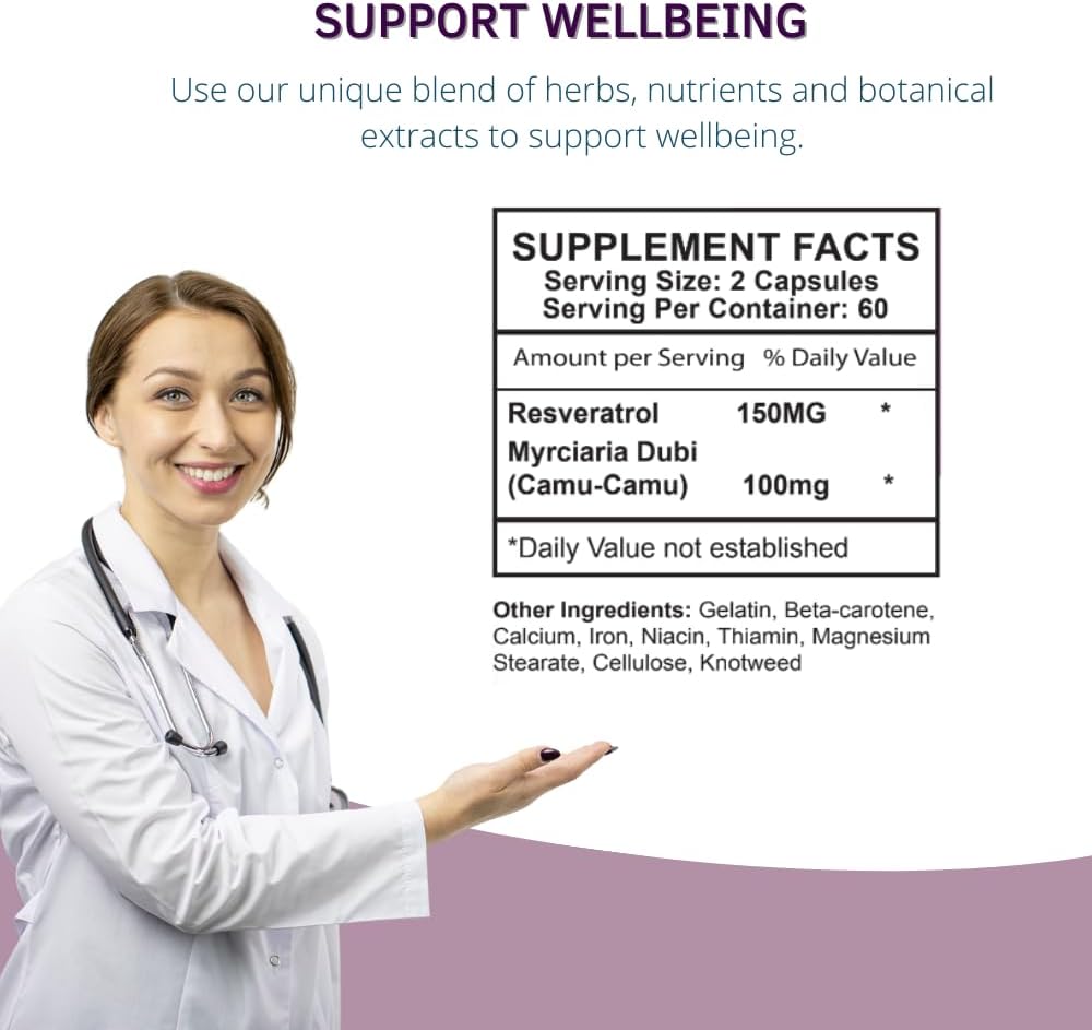 Resvence Resveratrol Capsules - Antioxidant Boost - Immune System Support - Energy & Vitality - Cellular Renewal - General Wellbeing - Camu Camu - 60 Capsules