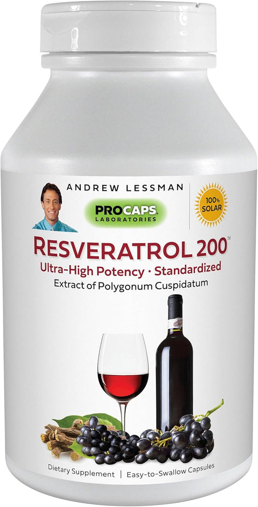 Resveratrol-200-180 Capsules - Natural Antioxidant from Red Wine, Alcohol-Free, Additives Free
