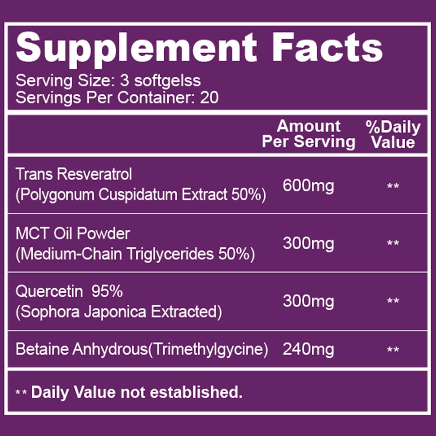 Resveratrol 600mg Capsules for Antioxidant Health Aging Support - 60 Count