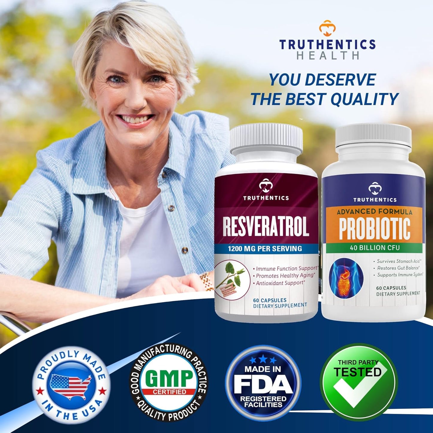 Resveratrol and Advanced Probiotic Bundle for Healthy Aging, Heart, Immune, and Digestive Support - Gluten Free, Non-GMO Capsules