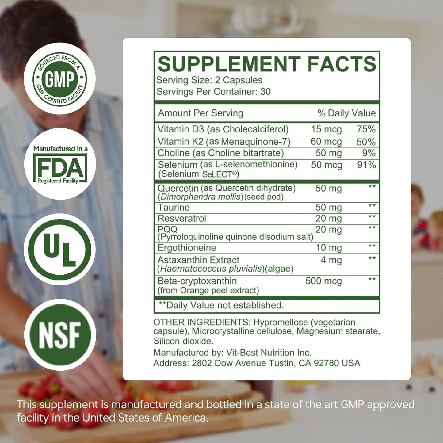 Resveratrol Anti-Aging Supplement, 60 Capsules, Supports Cell Protection & Antioxidants