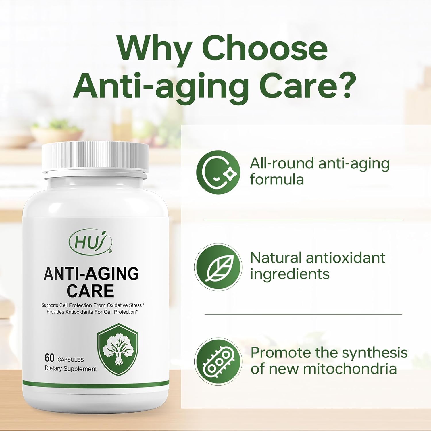 Resveratrol Anti-Aging Supplement, 60 Capsules, Supports Cell Protection & Antioxidants