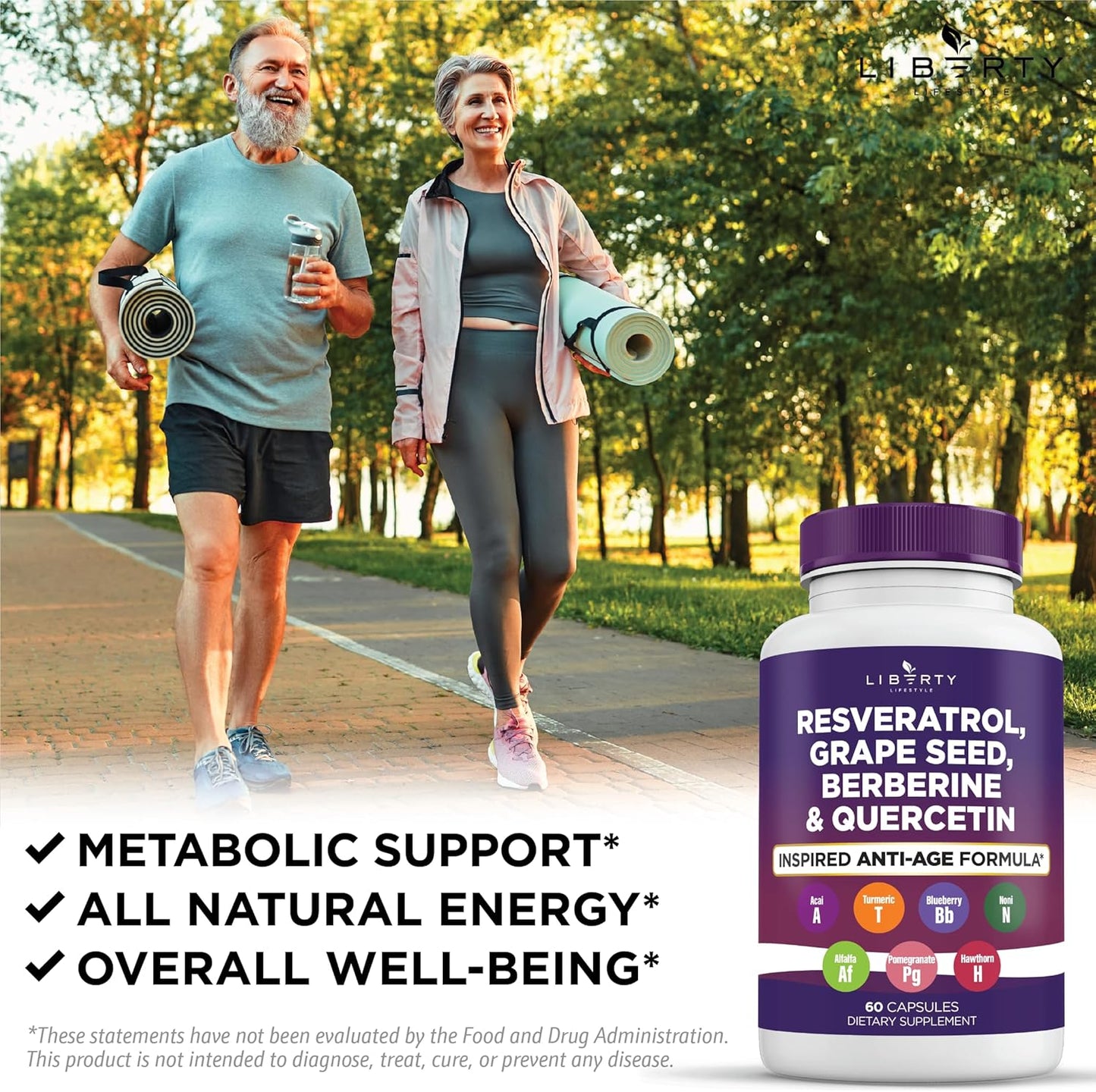 Resveratrol, Berberine, Grape Seed Extract, Quercetin Supplement with Noni Extract for Women and Men - 2-Pack