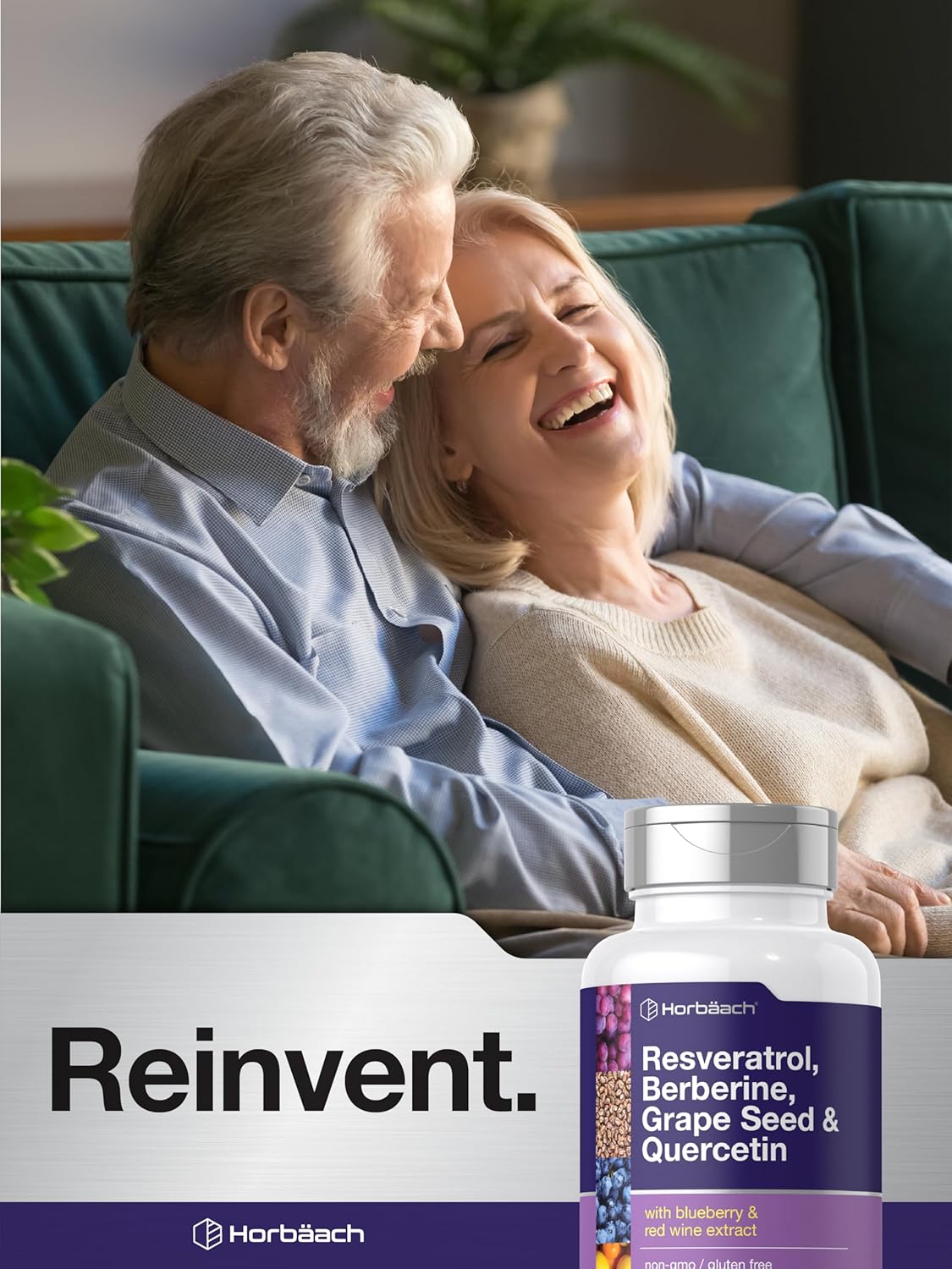 Resveratrol Berberine Grape Seed & Quercetin Capsules with Blueberry & Red Wine Extract - 120 Count, Non-GMO & Gluten Free