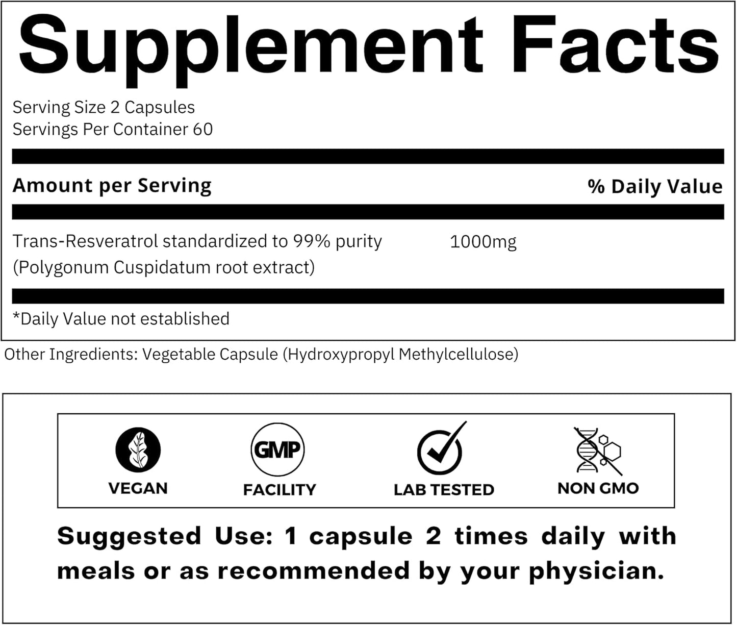 Resveratrol Capsules - 99% Trans-Resveratrol - Japanese Knotweed Extract - Immunity & Anti-Aging Support - 120 Capsules