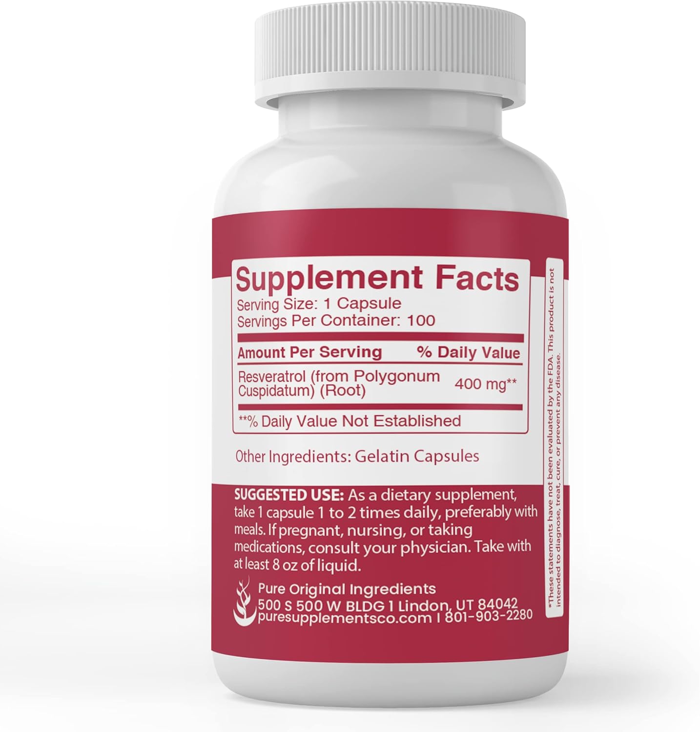 Resveratrol Capsules with Pure Original Ingredients (100 Count), Lab Verified, No Additives