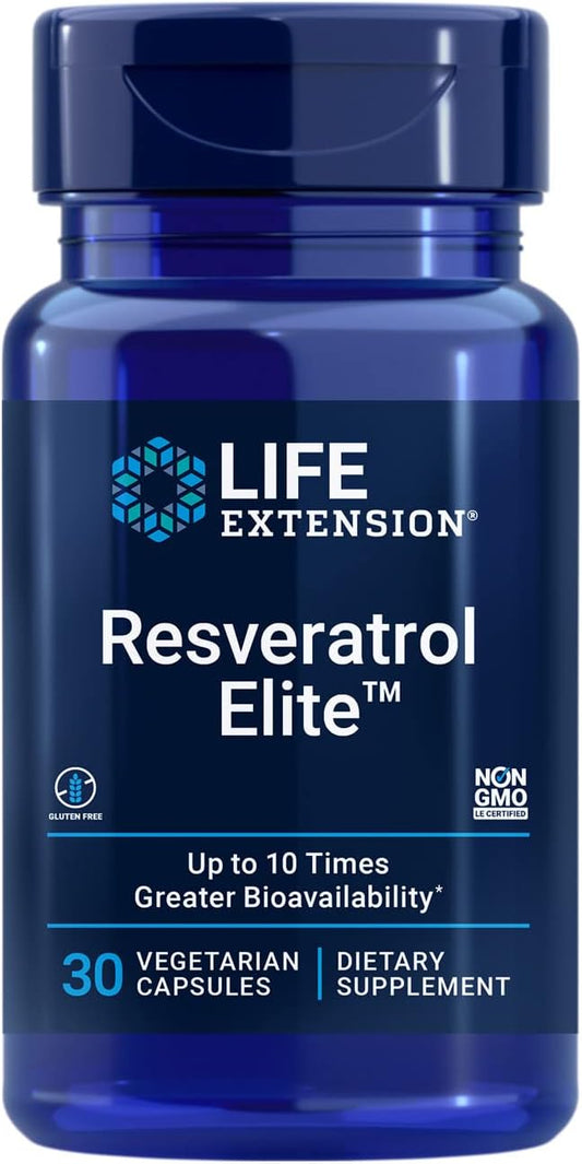 Resveratrol Elite: Supports Healthy Aging, Cardiovascular & Brain Health, Reduces Oxidative Stress, Gluten-Free, Non-GMO, Vegetarian - 30 Capsules
