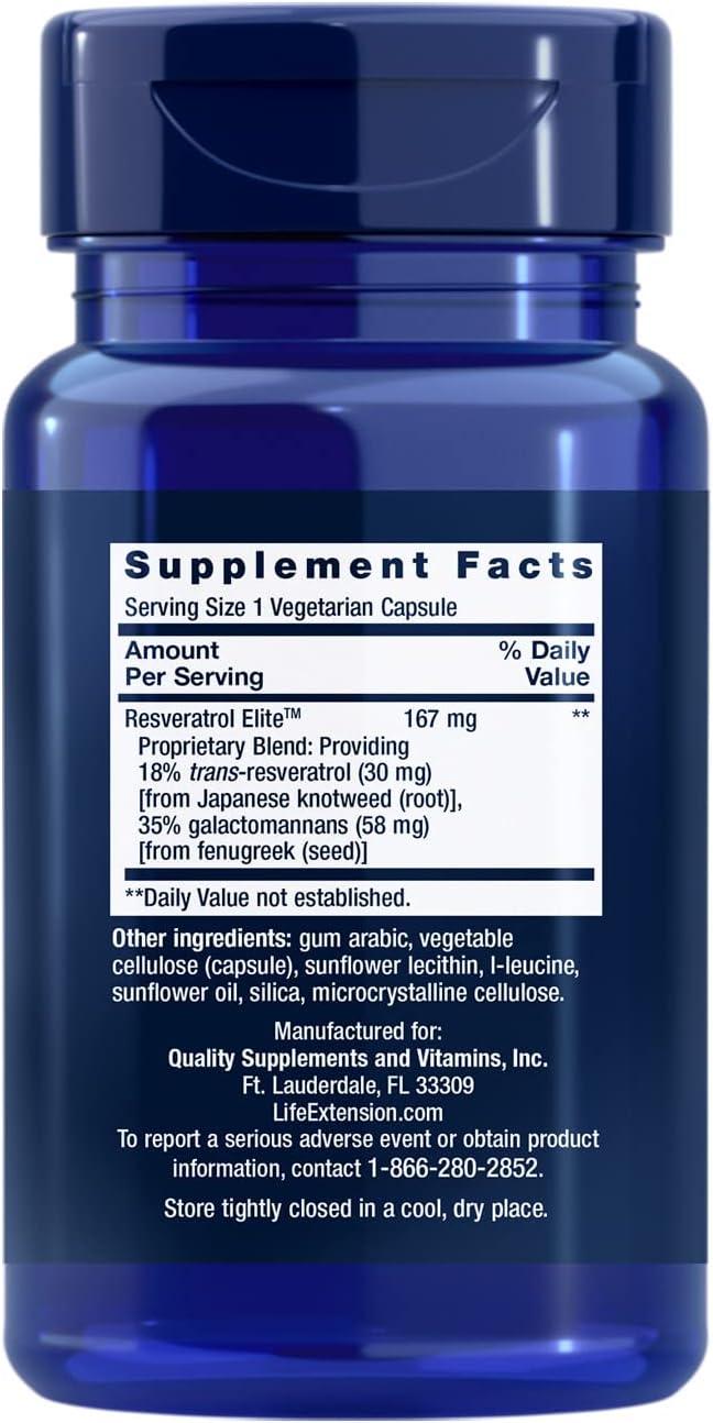 Resveratrol Elite: Supports Healthy Aging, Cardiovascular & Brain Health, Reduces Oxidative Stress, Gluten-Free, Non-GMO, Vegetarian - 30 Capsules