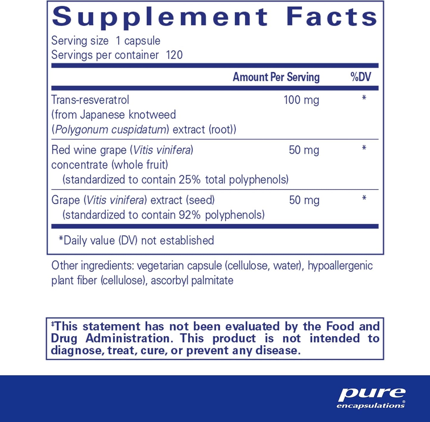 Resveratrol EXTRA Capsules - 100mg Trans-Resveratrol for Cellular & Cardiovascular Health - Antioxidant Supplement - Non-GMO & Gluten Free - 120 Count