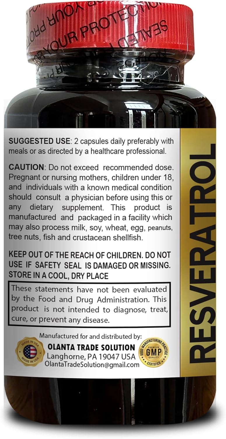 Resveratrol Extract Capsules for Seniors - Herbal Antioxidants for Energy and Metabolism Support - 60 Capsules