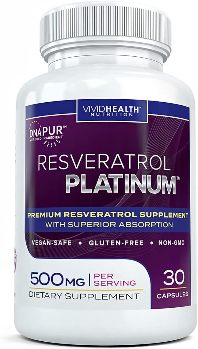 Resveratrol Platinum Antioxidant Supplement for Anti Aging, Immune Support, Brain Health - 30 Gluten Free Capsules
