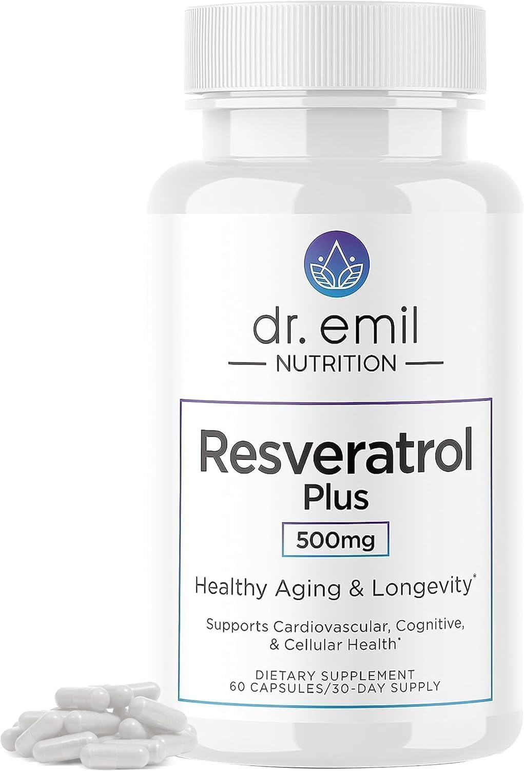 Resveratrol & Quercetin Supplement for Healthy Aging - 500mg Resveratrol & 100mg Quercetin - Supports Cellular & Cognitive Health - 60 Capsules
