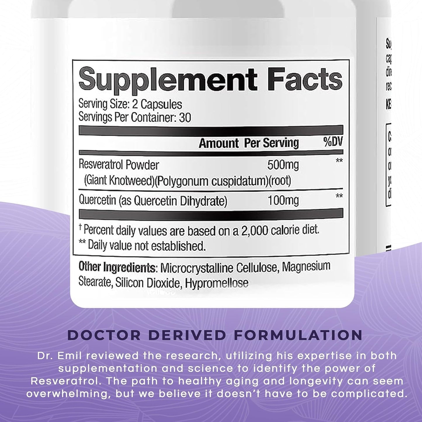 Resveratrol & Quercetin Supplement for Healthy Aging - 500mg Resveratrol & 100mg Quercetin - Supports Cellular & Cognitive Health - 60 Capsules