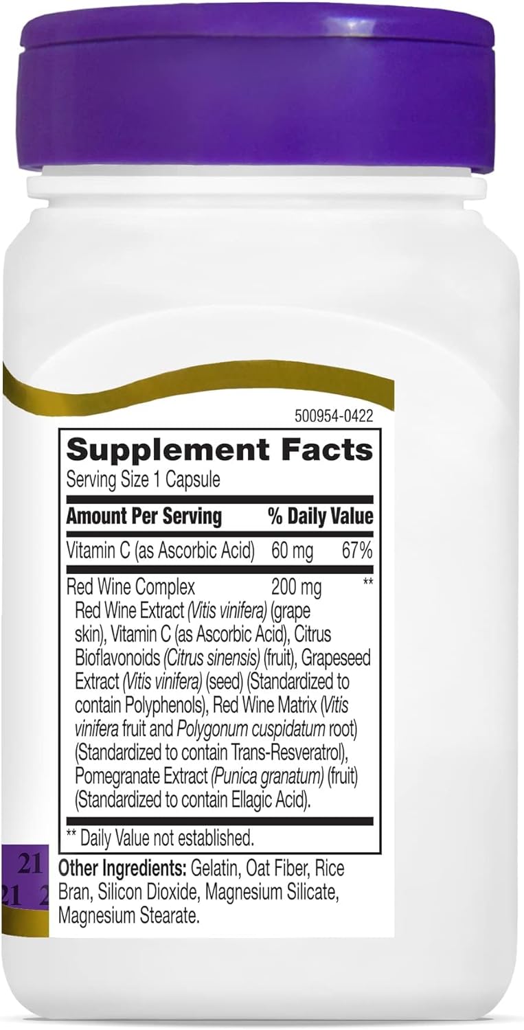 Resveratrol Red Wine Extract Capsules - 21st Century Formula, 180 Capsules (90 Count x 2)