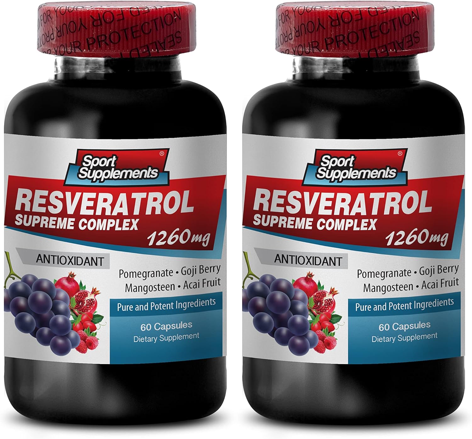 Resveratrol Supreme 1200mg Plus Red Wine Extract Antioxidant Supplements - 2 Bottles