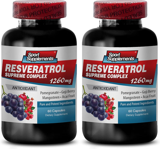 Resveratrol Supreme 1200mg Plus Red Wine Extract Antioxidant Supplements - 2 Bottles