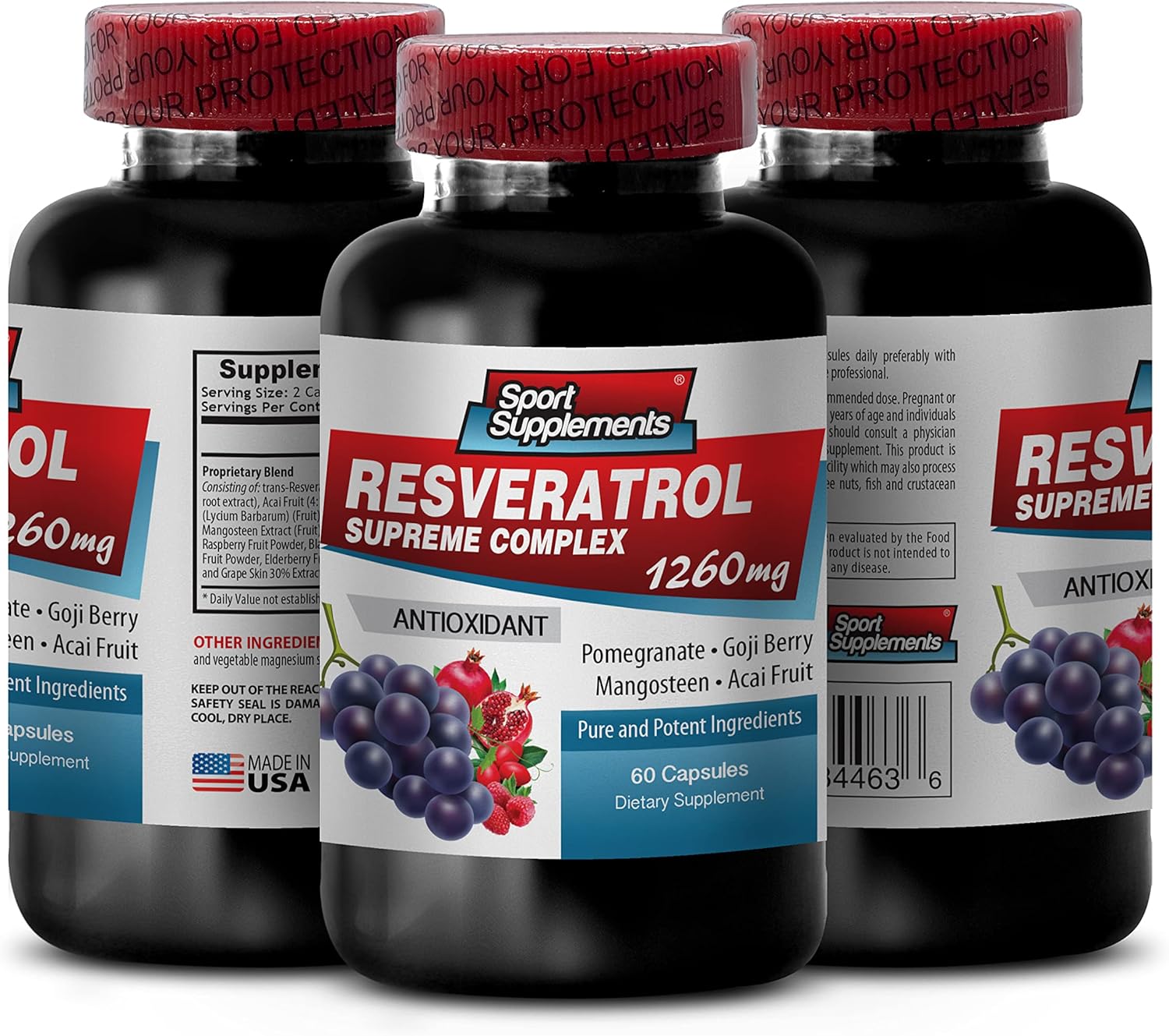 Resveratrol Supreme 1200mg Plus Red Wine Extract Antioxidant Supplements - 2 Bottles