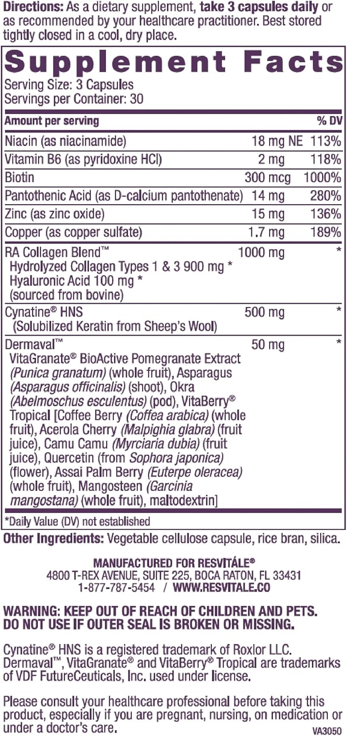 ResVitale Beauty 3 Skin Care Supplement with Collagen, Keratin & Elastin - 90 Capsules + ResVitale Resveratrol 250 mg for Men and Women - 120 Capsules