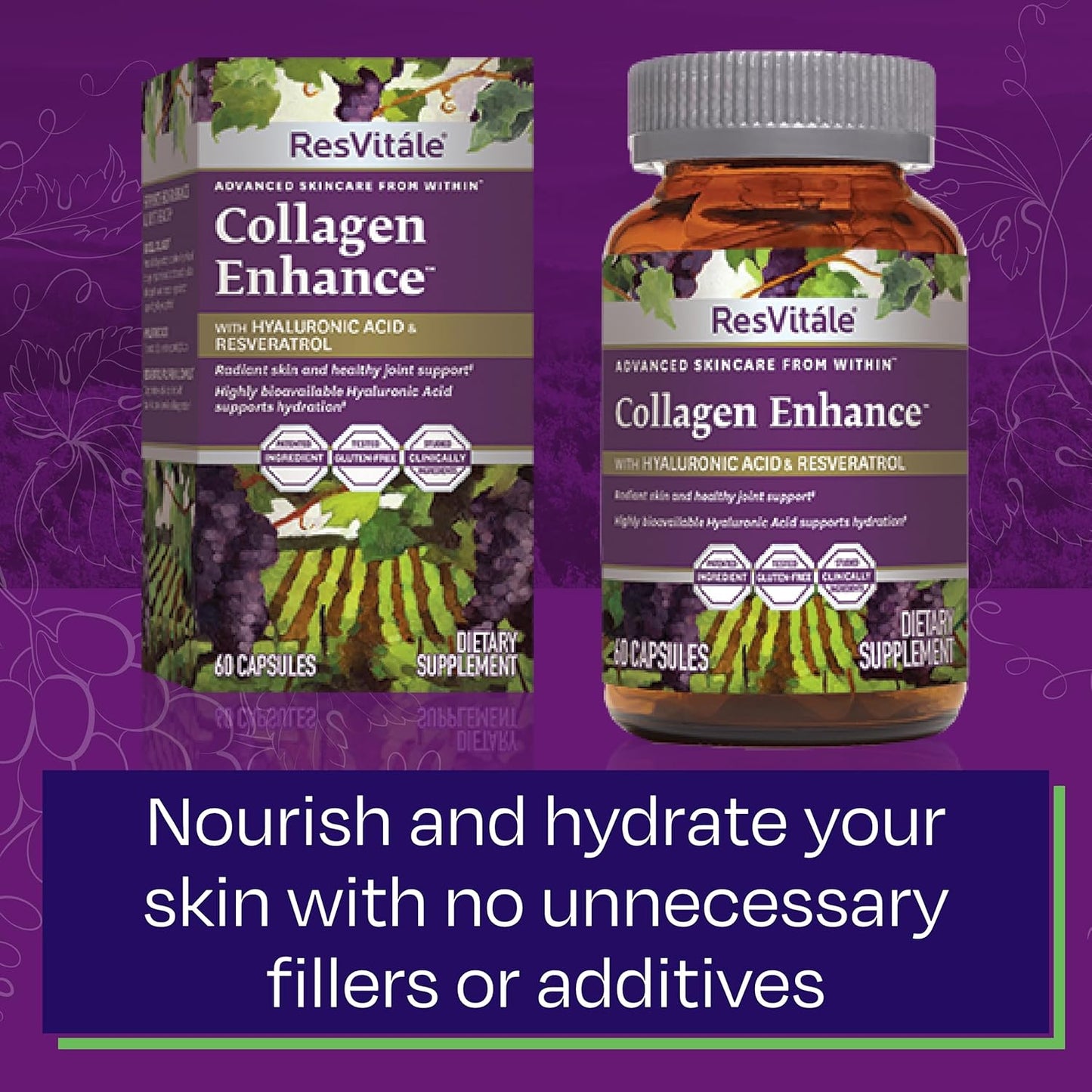ResVitale Beauty Bundle: Skin Care & Collagen Enhancing Supplements - 90 Capsules & 60 Capsules