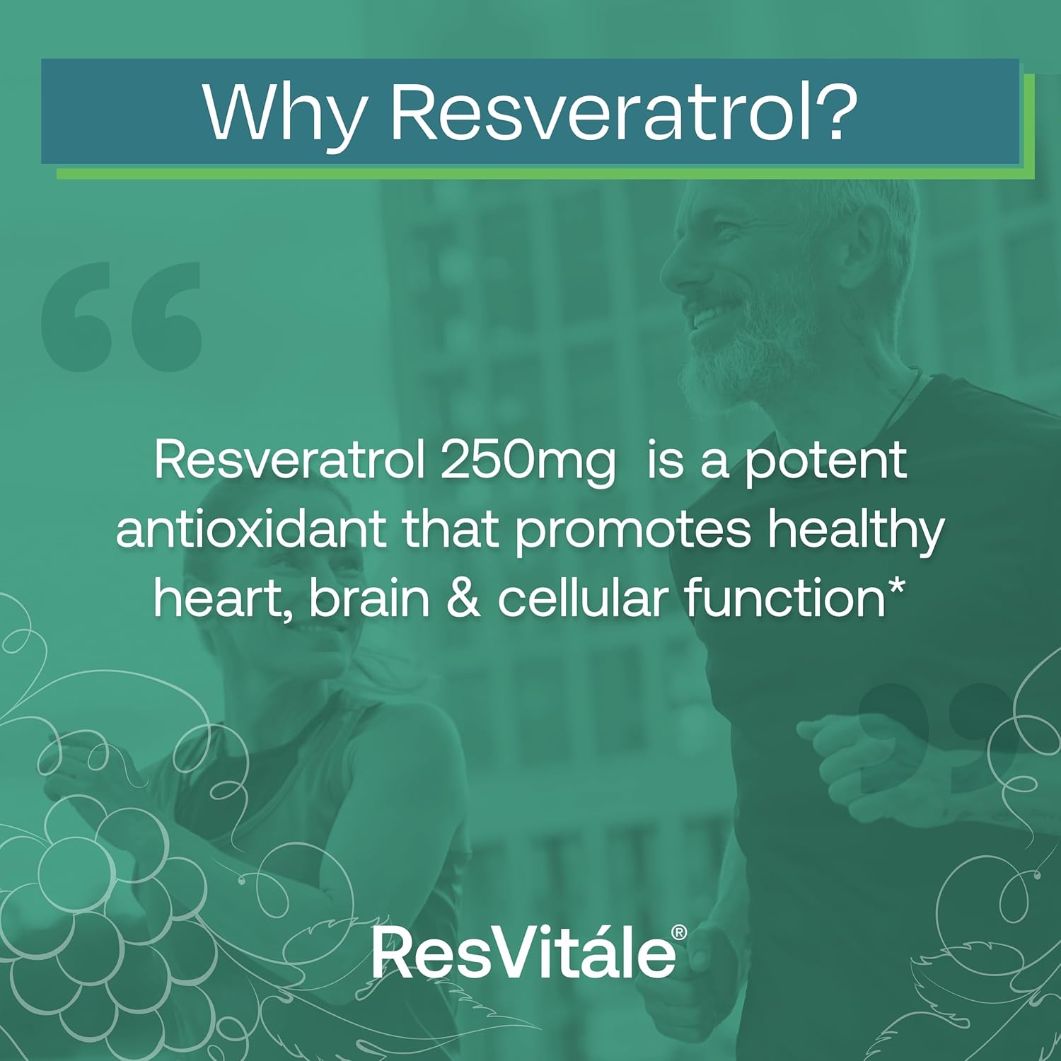 ResVitale Resveratrol 250mg Capsules - Natural Resveratrol Supplement for Men and Women - 120 Vegetarian Capsules