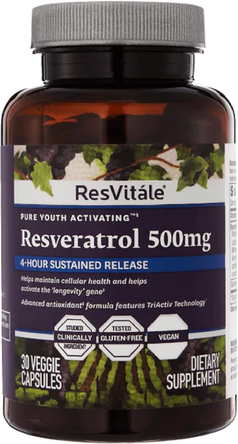 ResVitale Resveratrol 500mg Supplement for Men and Women - 30 Veggie Capsules - High Potency Resveratrol