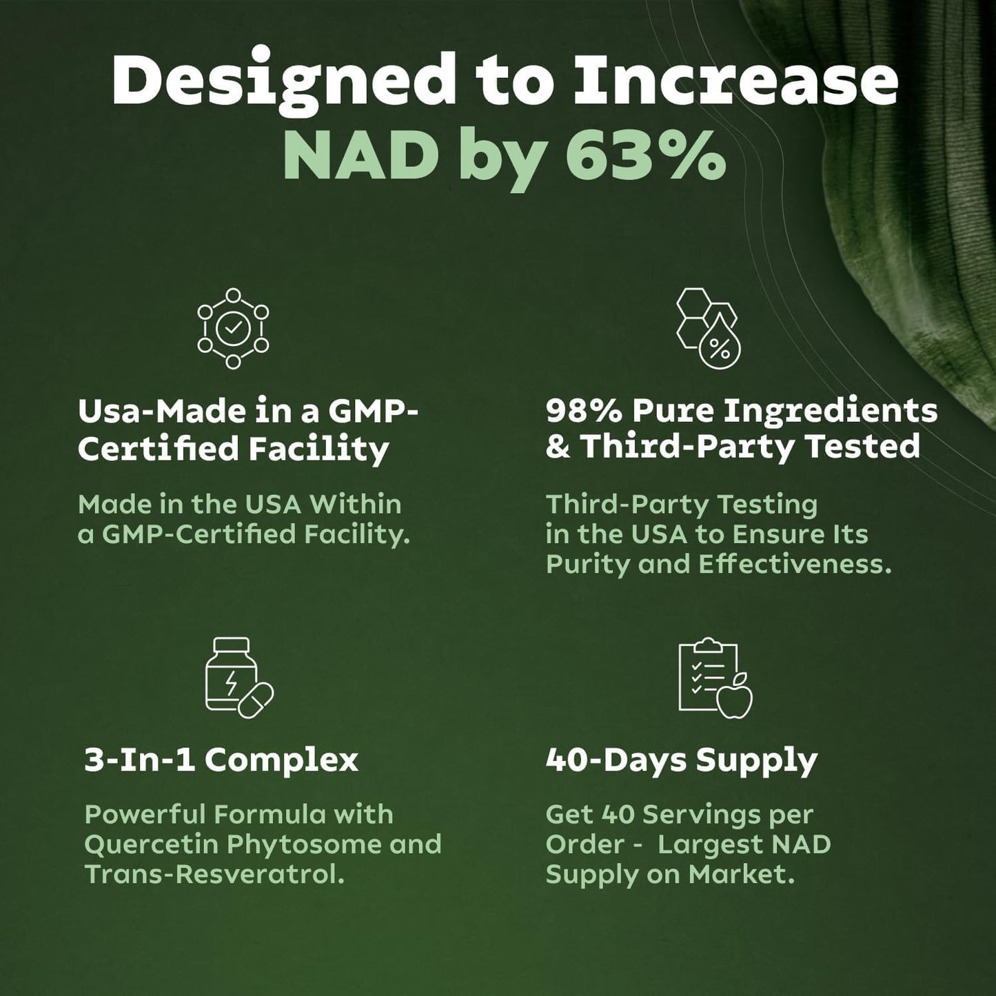 Reus Research Liposomal NAD Supplement with NR, Resveratrol, Quercetin - High Purity Anti-Aging Energy Focus - 80 Doses