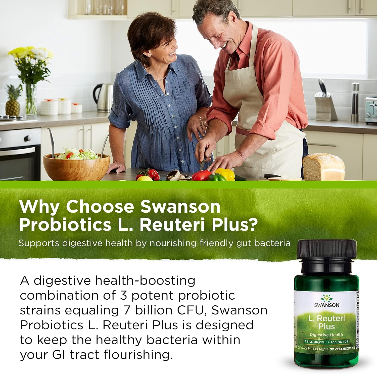 Reuteri Probiotic Plus with L. Rhamnosus & L. Acidophilus for Digestive Support - 7 Billion CFU - 30 Veg Caps
