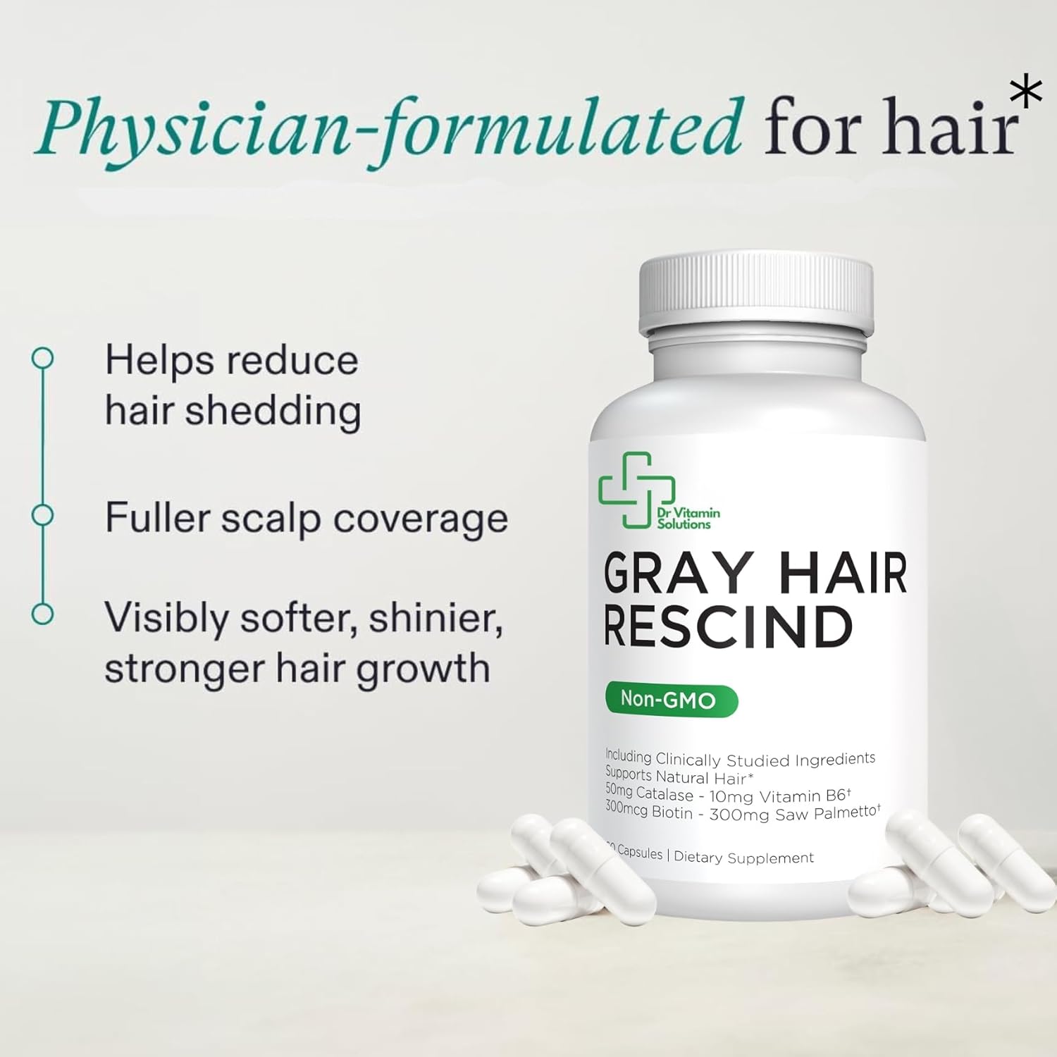 Reverse Gray Hair with Catalase - Antiaging Hair, Skin, and Nails Vitamins for Men and Women