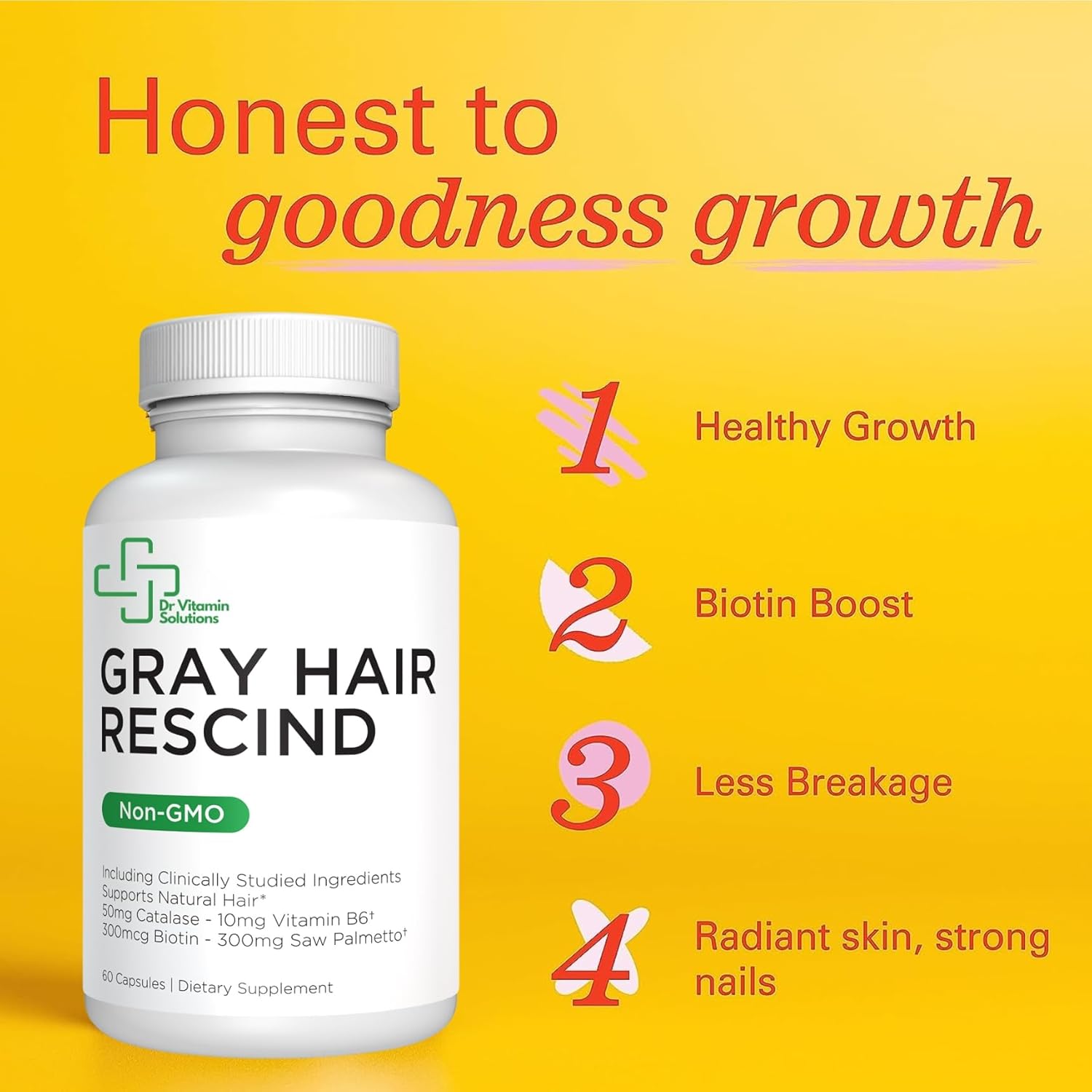 Reverse Gray Hair with Catalase - Antiaging Hair, Skin, and Nails Vitamins for Men and Women