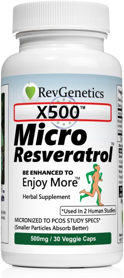 RevGenetics X500: High Potency 500mg Pure Trans-Resveratrol Capsules - 30 Vegetarian Capsules