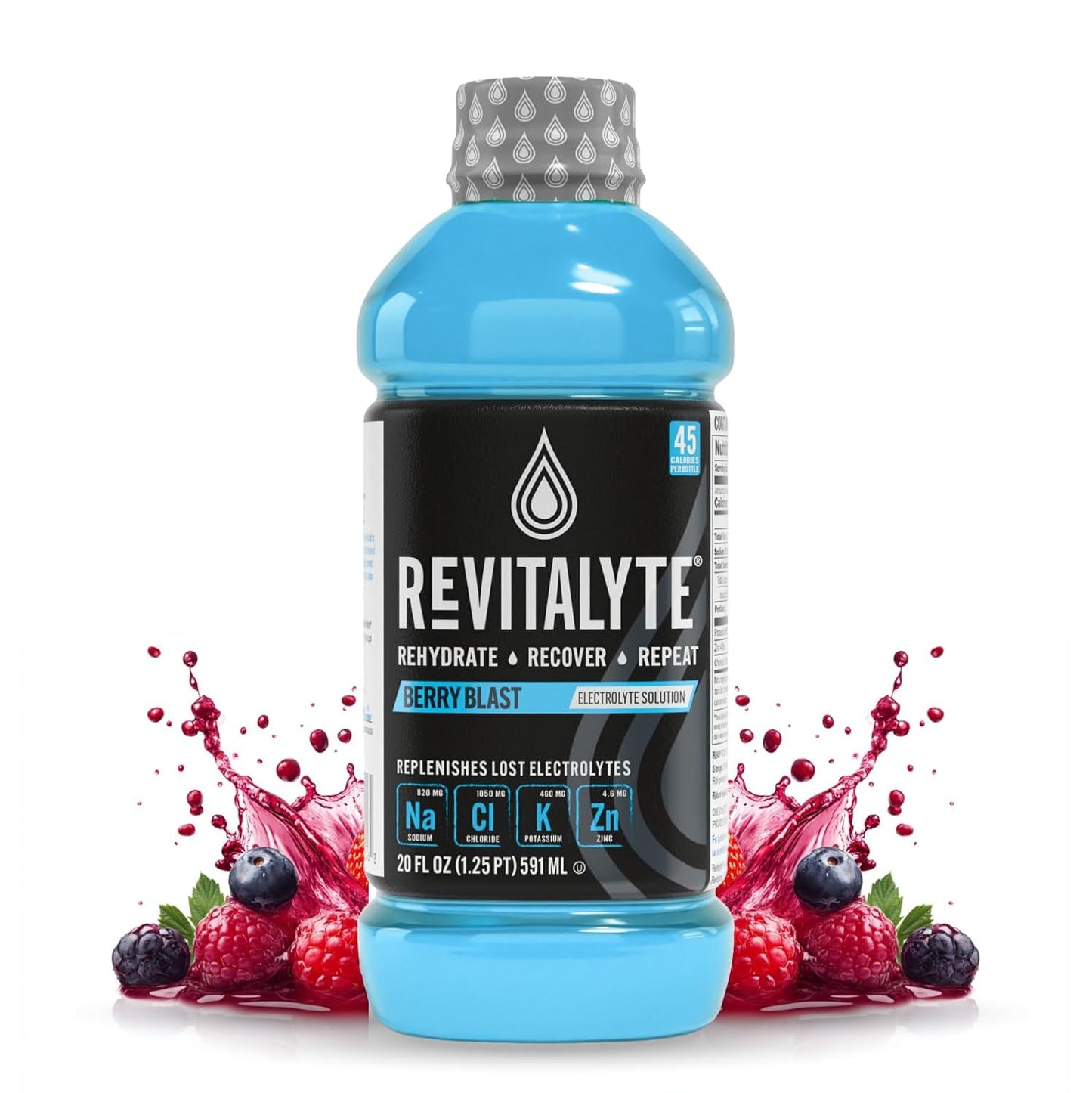 Revitalyte Black Label Berry Blast Electrolyte Drink - Rapid Hydration - Multi-Purpose Recovery - 12 Pack - 20 oz Bottle