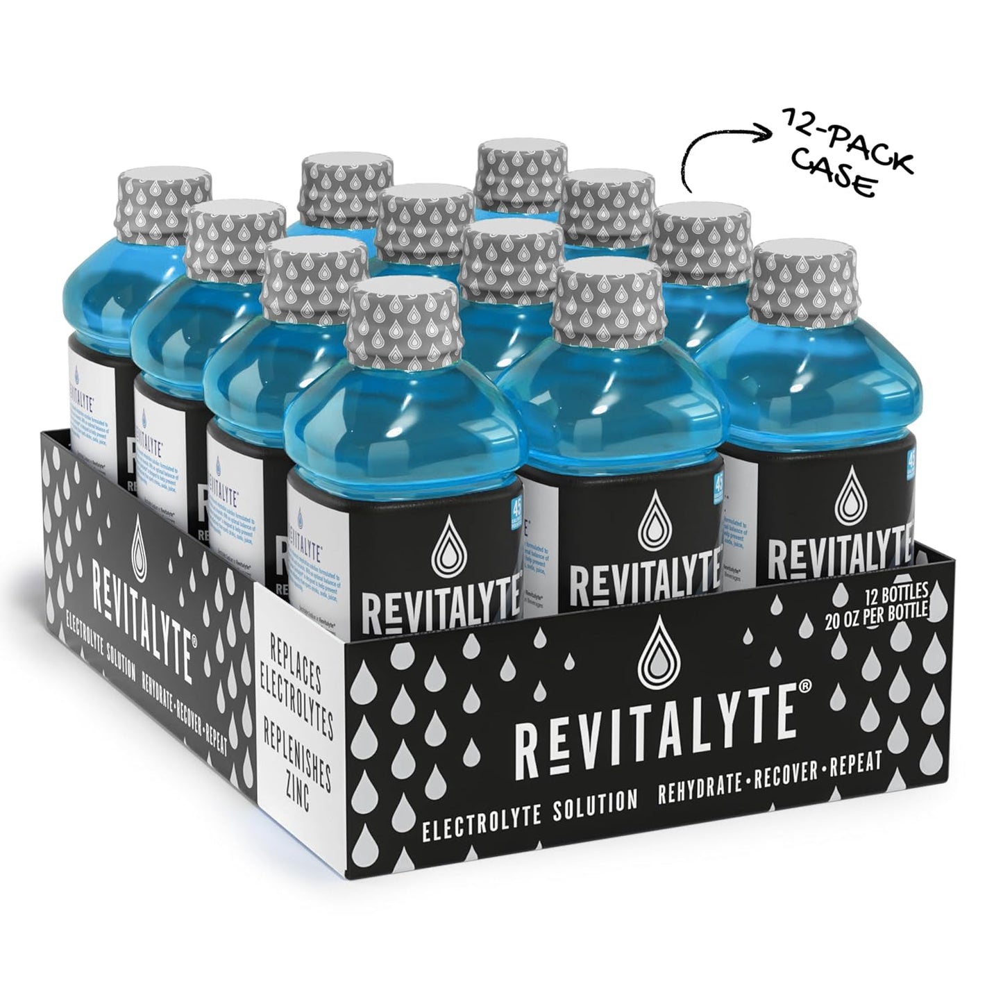 Revitalyte Black Label Berry Blast Electrolyte Drink - Rapid Hydration - Multi-Purpose Recovery - 12 Pack - 20 oz Bottle