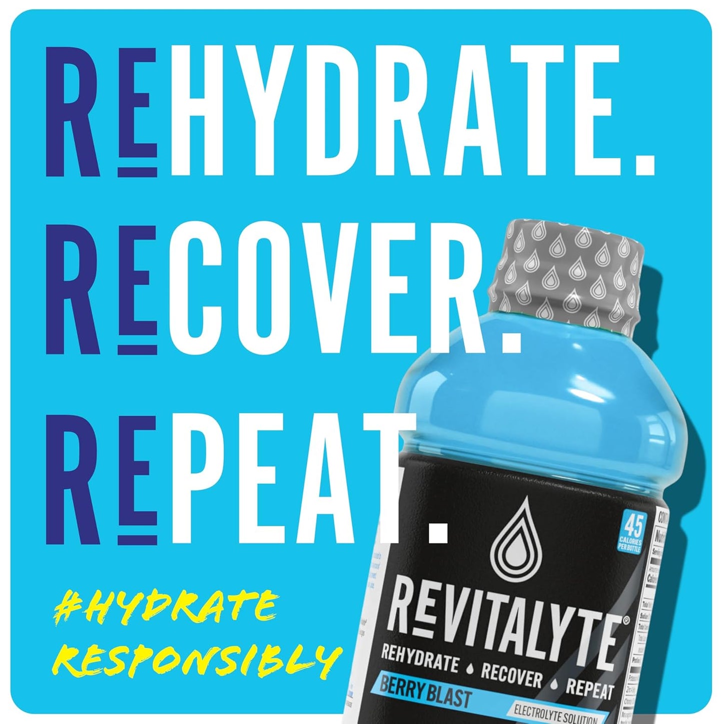 Revitalyte Black Label Berry Blast Electrolyte Drink - Rapid Hydration - Multi-Purpose Recovery - 12 Pack - 20 oz Bottle
