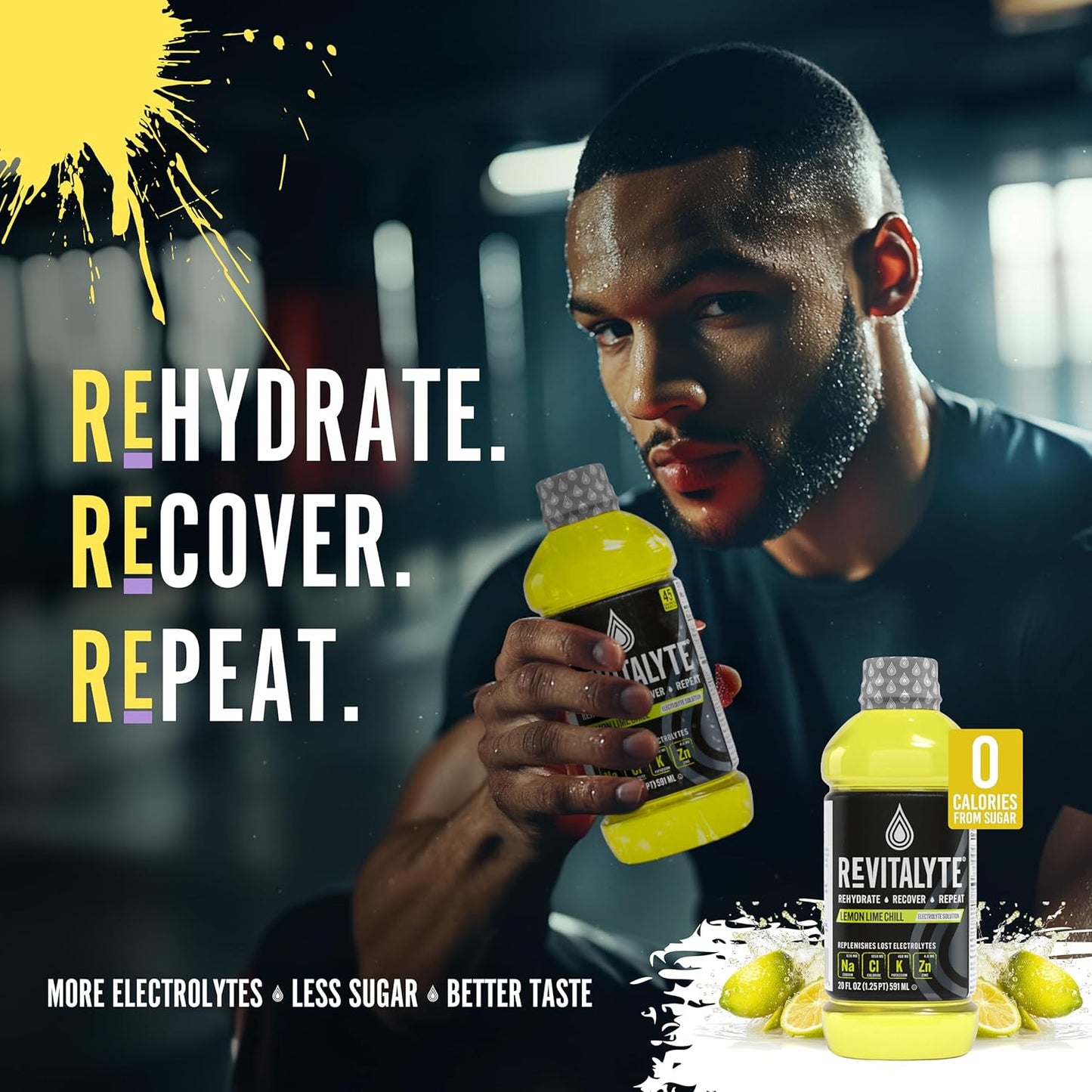 Revitalyte Black Label Lemon Lime Chill Electrolyte Drink 12 Pack 20 oz Bottle Rapid Hydration Recovery Drink