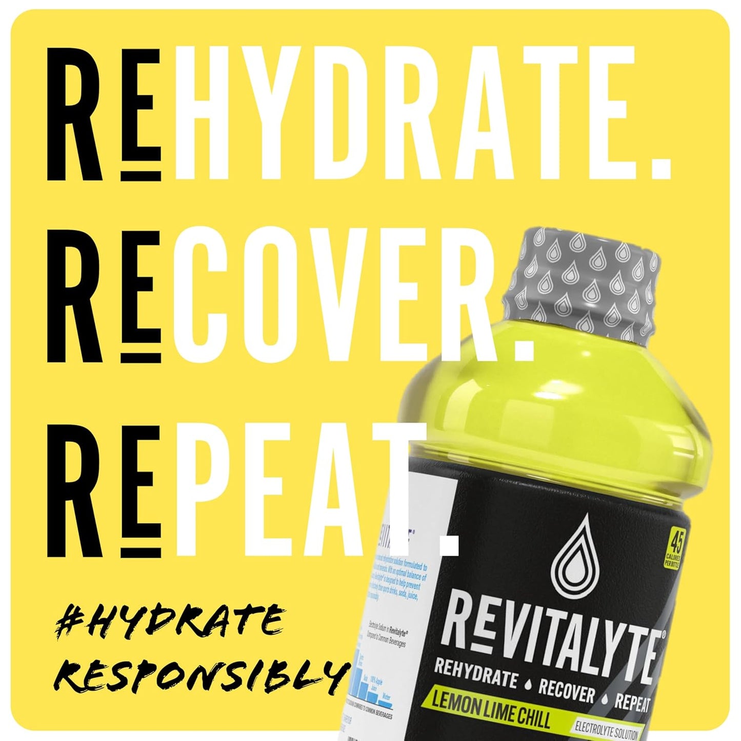 Revitalyte Black Label Lemon Lime Chill Electrolyte Drink 12 Pack 20 oz Bottle Rapid Hydration Recovery Drink