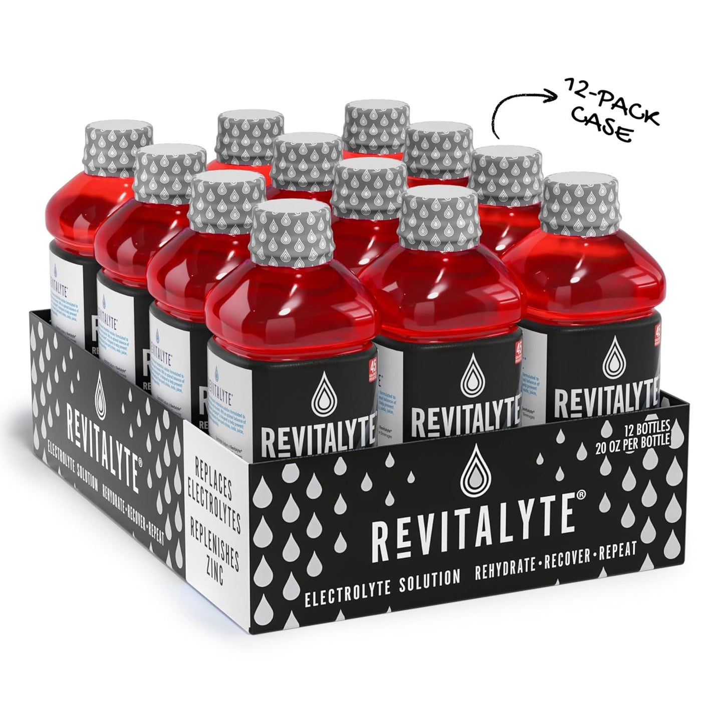Revitalyte Black Label Strawberry Breeze Electrolyte Drink - 12 Pack - 20 oz Bottle - Rapid Hydration & Recovery